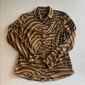 J. MCLAUGHLIN ZEBRA PRINT BUTTON DOWN TOP BROWN TAN SIZE XS